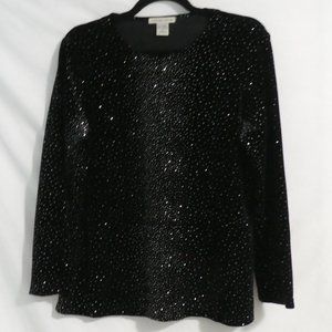 NOTATIONS | medium | Stunning Black Velour Glittery Long Sleeve Top | NWOT